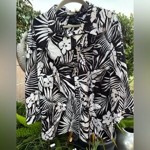 LAUREN Ralph Lauren Black and White Floral Blouse